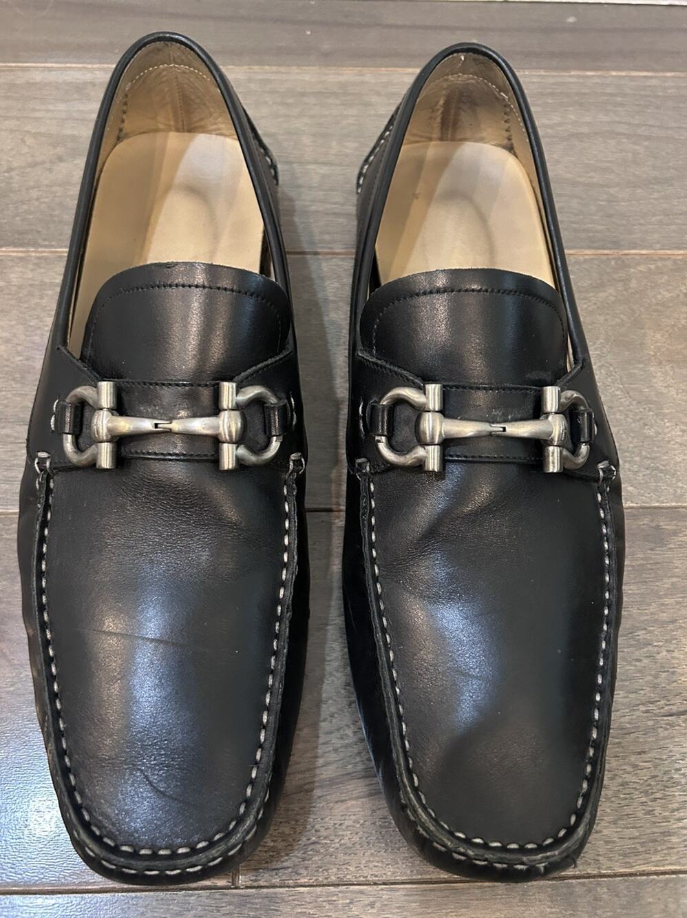AUTHENTIC SALVATORE FERRAGAMO PARIGI GANCINI BLACK LEATHER DRIVER LOAFERS 9.5 EE